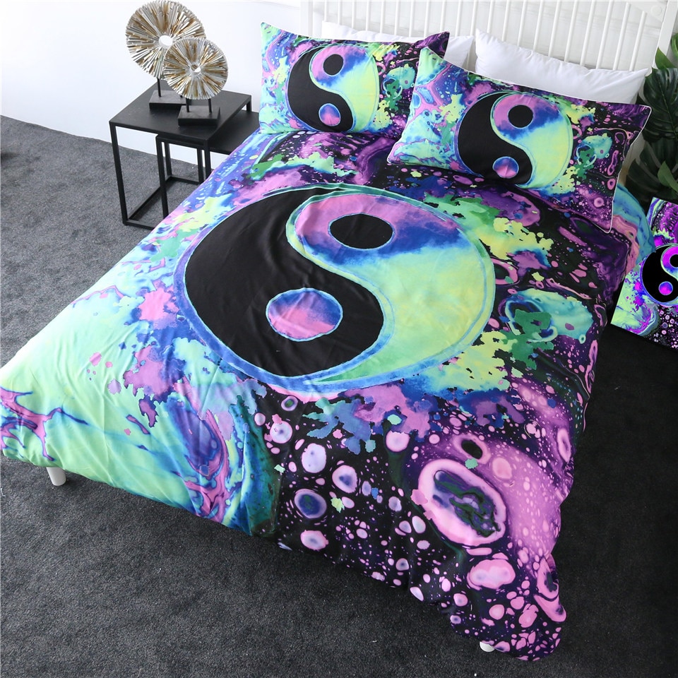 Neon Yin And Yang Bedding Set Bed Tones, Neon Duvet Cover Set