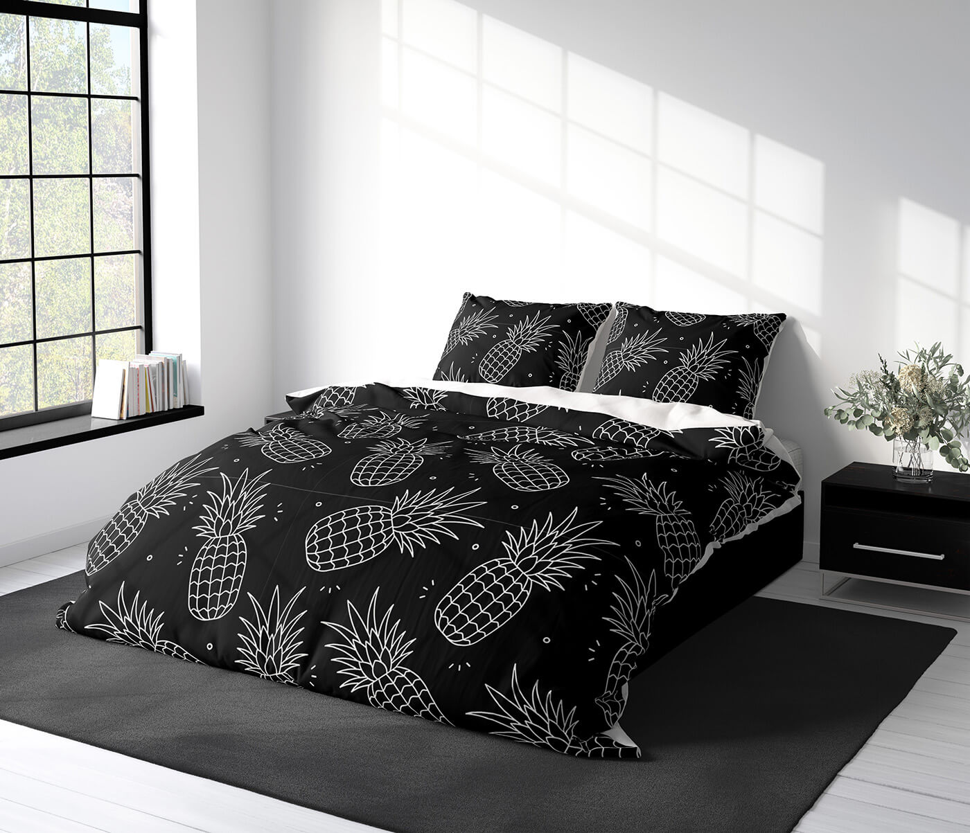 White & Black Pineapples Bedding Set