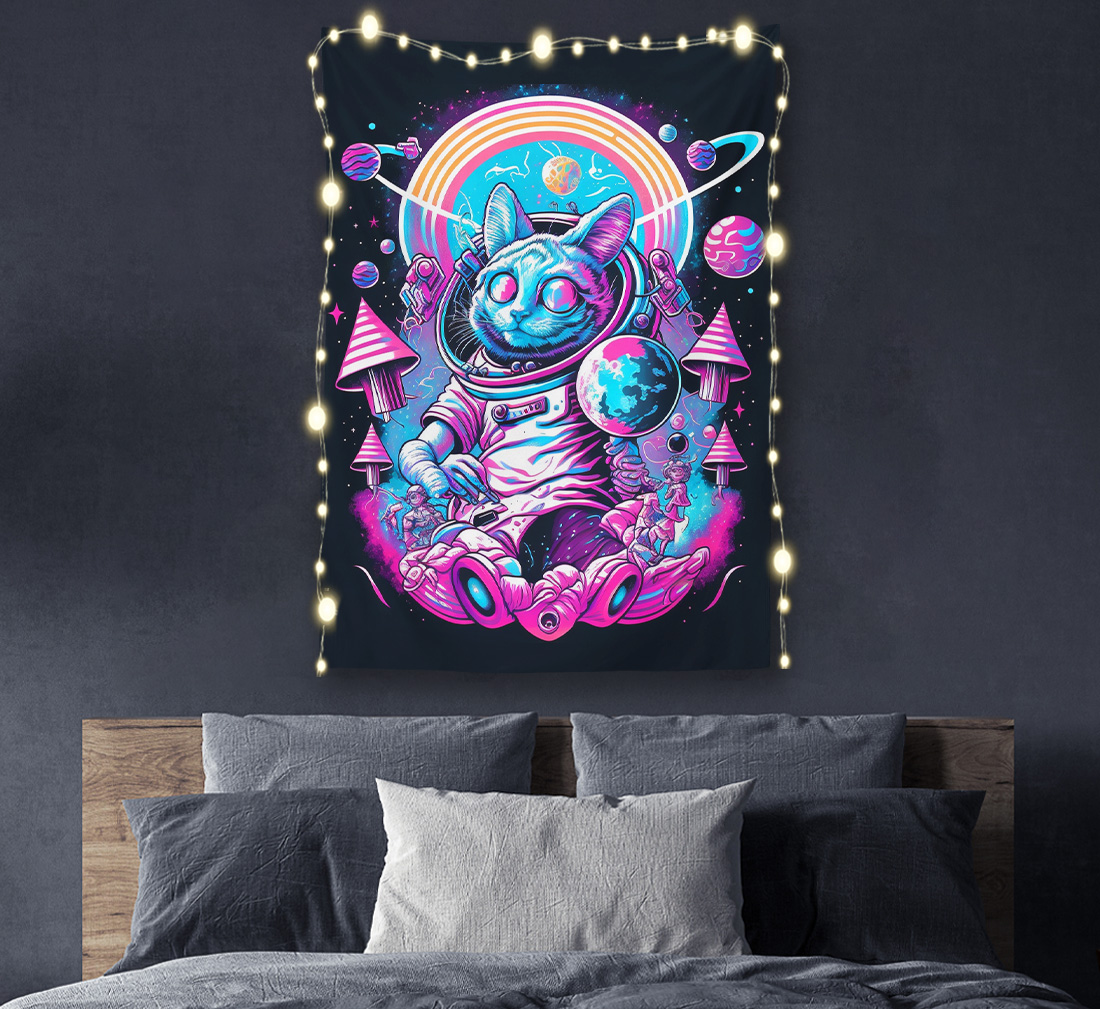 Trippy Space Cat Tapestry